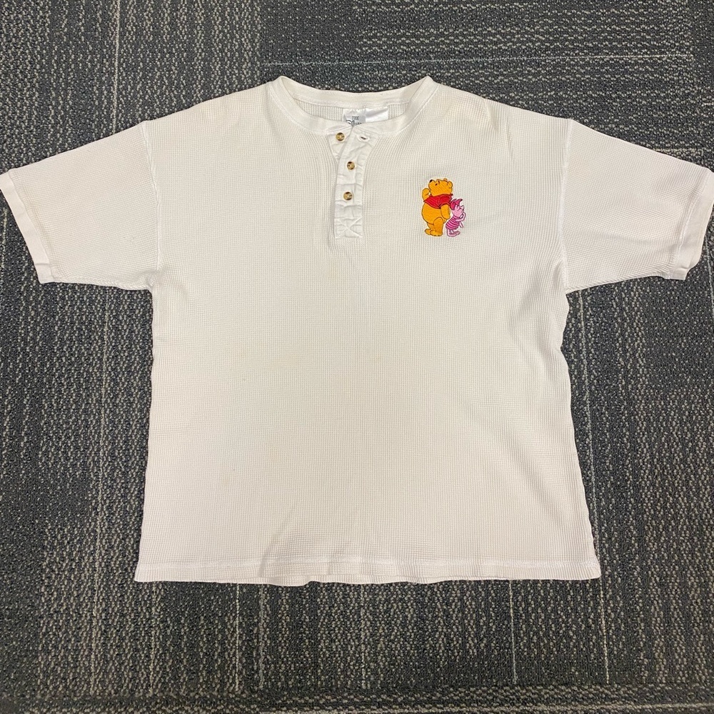 Vintage Disney Winnie & Piglet Cream Thermal Henley Shirt Size Large